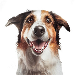 Photo realistic happy smiling dog isolated on white background. generative AI