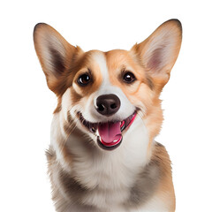 Photo realistic happy smiling dog isolated on white background. generative AI