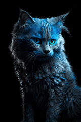 Cat with shining Colorful Fur. Dark Background. Creative AI Wallpaper. Created by Generative AI