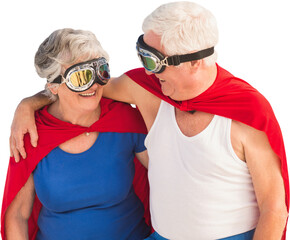 Senior man and woman disguise as superhero together