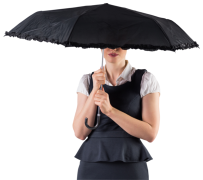 Pretty redhead businesswoman holding umbrella - Powered by Adobe