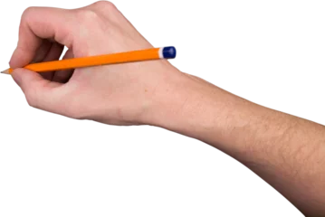 Stoff pro Meter Hand with yellow pencil on white background © vectorfusionart