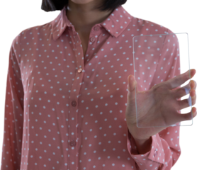 Mid section of female executive holding a glass smartphone