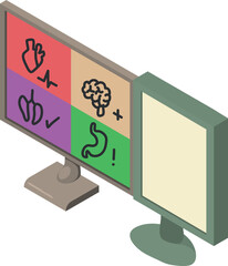 Medical examination icon isometric vector. Monitor with depicting body system. Diagnostic, medicine, healthcare