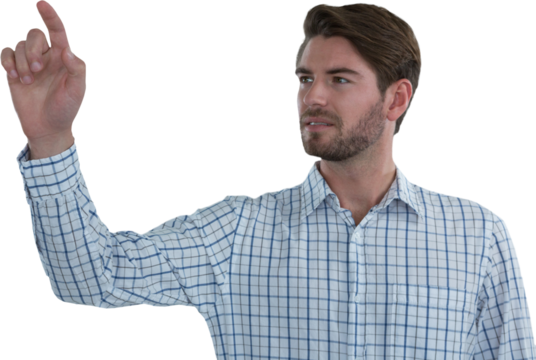 Man pretending to touch an invisible screen