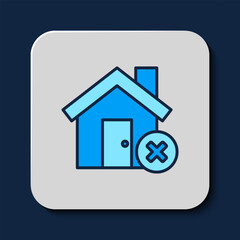 Filled outline House with wrong mark icon isolated on blue background. Home and close, delete, remove symbol. Vector