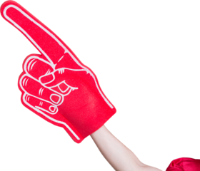 American football player holding supporter foam hand