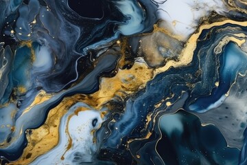  Spectacular image of dark blue and white liquid ink churning together, with a realistic texture and great quality for abstract concept. Generative AI