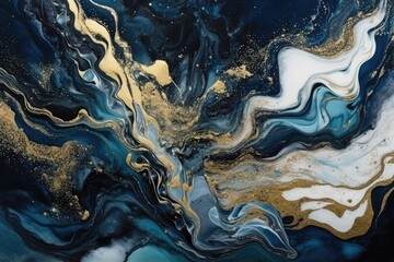  Spectacular image of dark blue and white liquid ink churning together, with a realistic texture and great quality for abstract concept. Generative AI