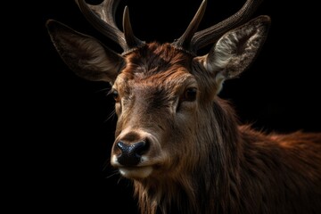 Red deer portrait on black background Generative AI