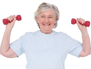 Senior woman lifting hand weights