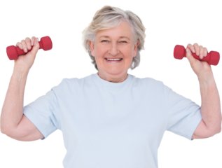 Senior woman lifting hand weights