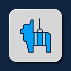 Filled outline Pinata icon isolated on blue background. Mexican traditional birthday toy. Vector