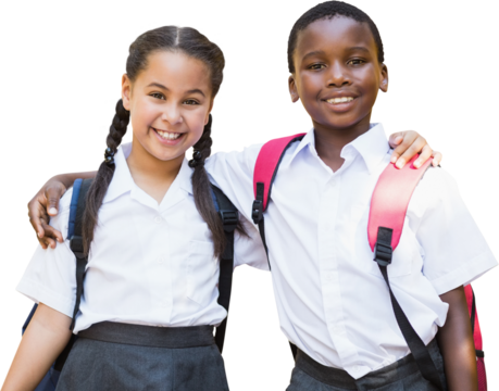 Portrait of students against white background