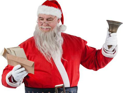 Santa Claus reading envelope with bell