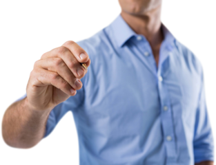 Male executive pretending to write on invisible screen