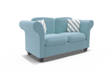 3d illustration of blue sofa with cushions 