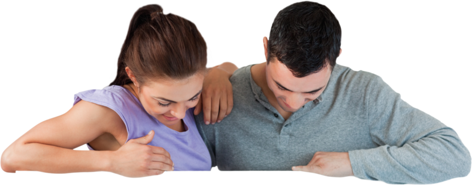 Young couple looking down a wall - Powered by Adobe
