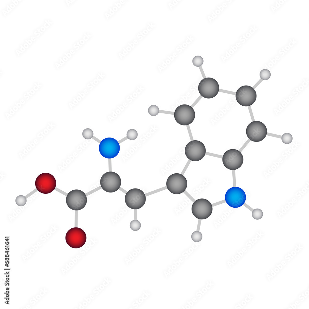 Poster digitally generated image of red and blue molecular structure