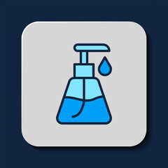 Filled outline Cream or lotion cosmetic tube icon isolated on blue background. Body care products for men. Vector