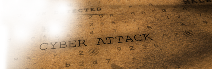 Cyber attack text on brown screen