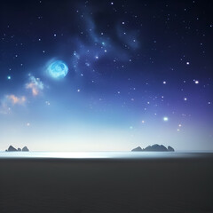 night landscape with moon - Starry sky on the beach landscape - Calm beach background for design - landscape for design - Generative AI