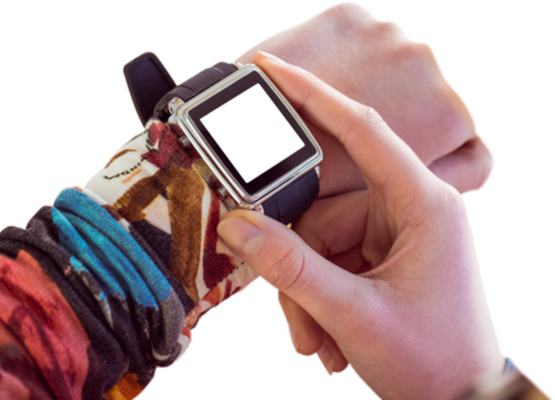 Hand using smart watch