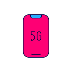 Filled outline Mobile with 5G new wireless internet wifi icon isolated on white background. Global network high speed connection data rate technology. Vector