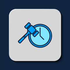 Filled outline Auction hammer icon isolated on blue background. Gavel - hammer of judge or auctioneer. Bidding process, deal done. Auction bidding. Vector