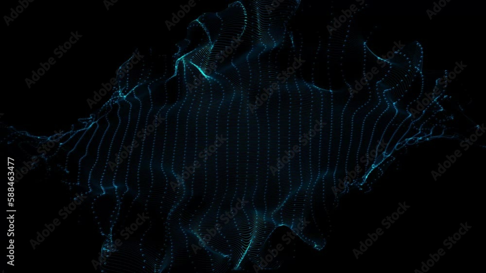 Poster animated blue wavy particles mesh background, blue dots background. abstract digital particle wave. 