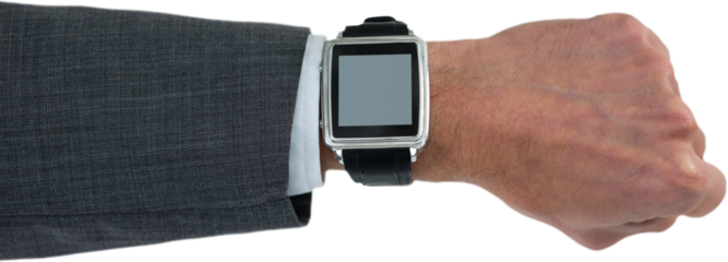 Cropped hand of businessman wearing smart watch