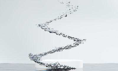 Fototapeta na wymiar white podium and water splashingt on white background.