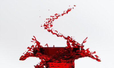 the product display stand and red water splashing on background.