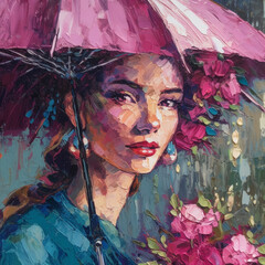portrait of a woman,spring tiime, looking at the camera,generative ai illustration