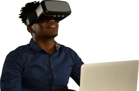 Happy man using VR headset