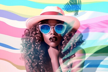 beautiful model  girl , in the swimming pool enjoying the summer and the sun, generative ai illustration