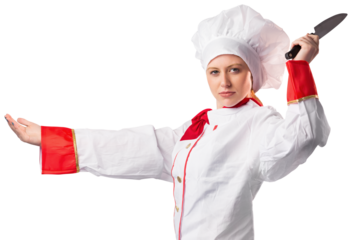 Pretty chef slicing with knife