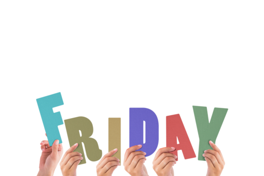 Cropped hands holding colorful word friday - Powered by Adobe