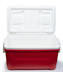 Red open plastic thermo fridge