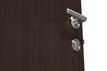 Closeup of brown door with doorknob