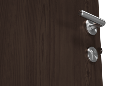 Closeup of brown door with doorknob - Powered by Adobe