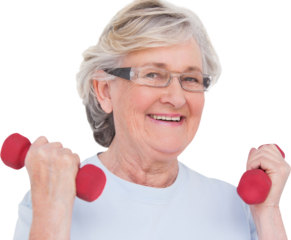 Senior woman lifting hand weights