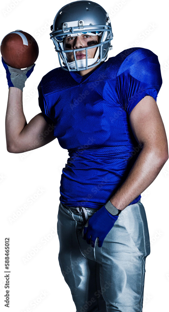 Canvas Prints Portrait of American football player in uniform throwing ball