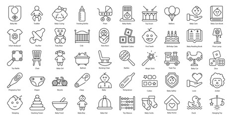 Babies Thin Line Icons Baby Family Mom Dad Iconset in Outline Style 50 Vector Icons in Black