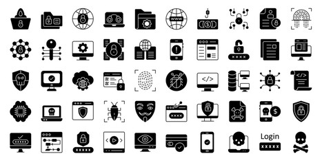 Internet Security Glyph Icons Cyber Security Protection Iconset in Glyph Style 50 Vector Icons in Black