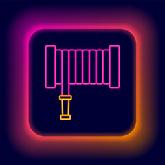 Glowing neon line Fire hose reel icon isolated on black background. Colorful outline concept. Vector