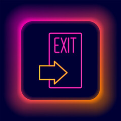 Glowing neon line Fire exit icon isolated on black background. Fire emergency icon. Colorful outline concept. Vector