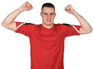 Excited football player cheering