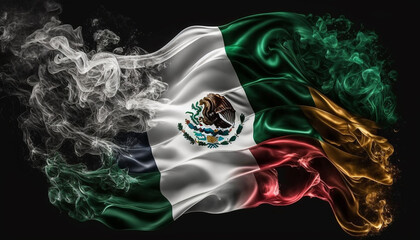 mexico flag, black smoky background, generative ai