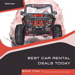 Daily car rental. For leisure and work purposes. The poster has room for phone, email, and other information. © Natalia's Store